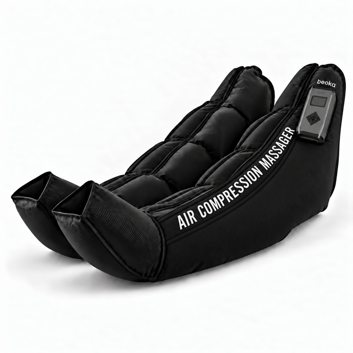 Paire de jambières noires Beoka avec unité de contrôle et inscription AIR COMPRESSION MASSAGER